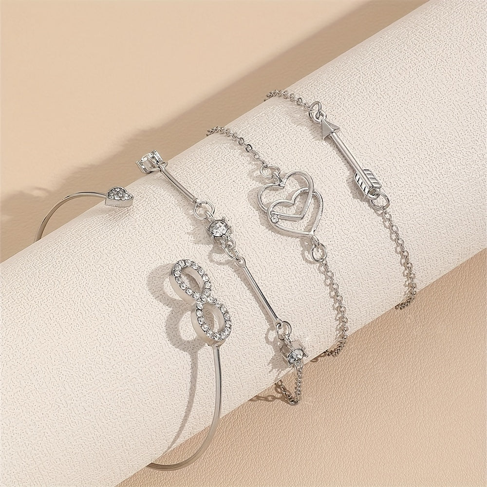 4 Pcs Boho Style Bangle Bracelets Set, Dainty Hand Jewelry Decor