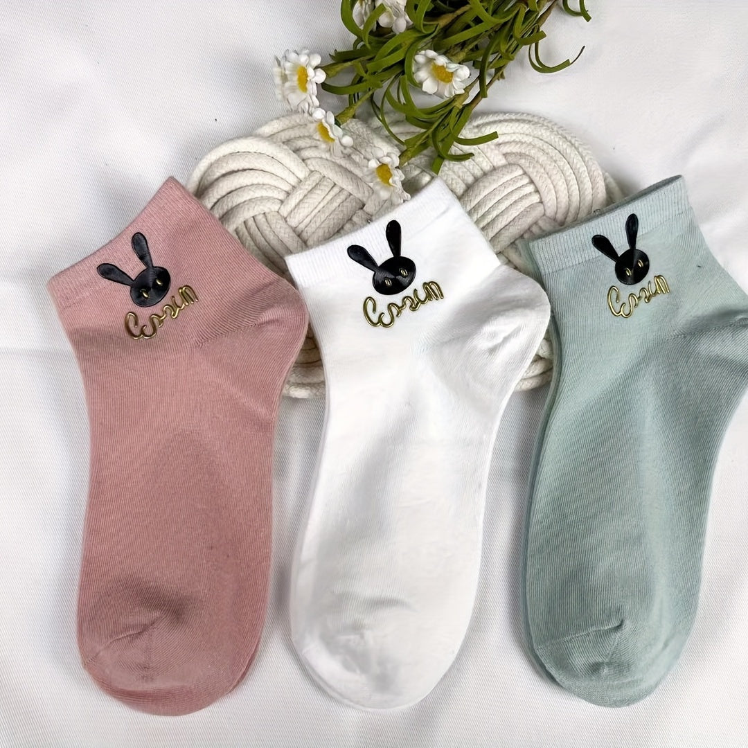 5 Pairs Bunny Print Crew Socks Women's Stockings & Hosiery