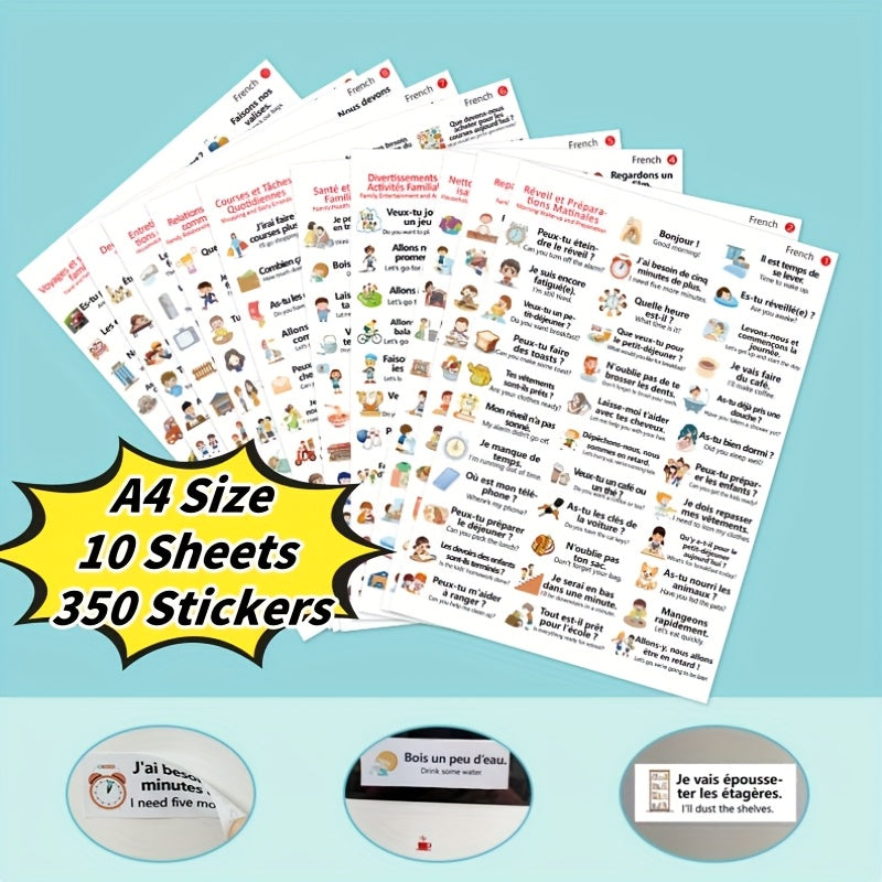French Phrase Sticker Set 10 Sheets - Practical Conversations