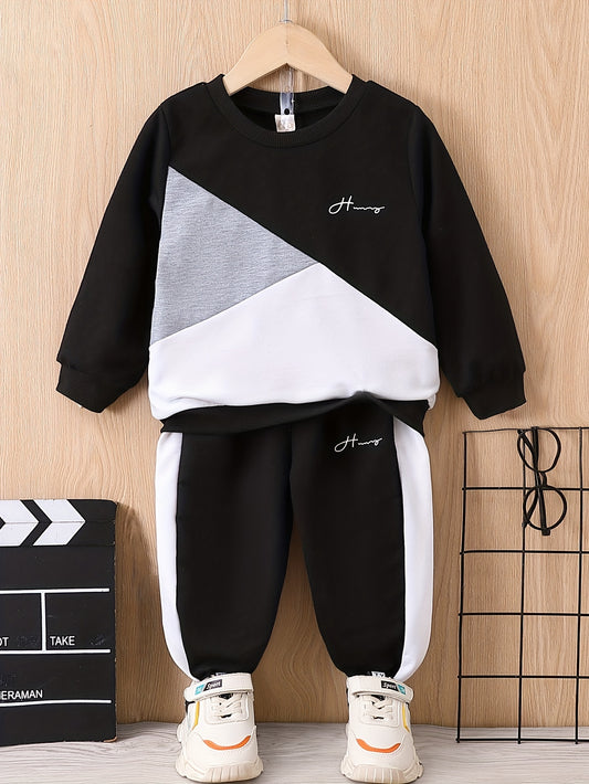 Boy's 2pcs Sweatshirt & Sweatpants Set Block Top Casual Outfits Kids