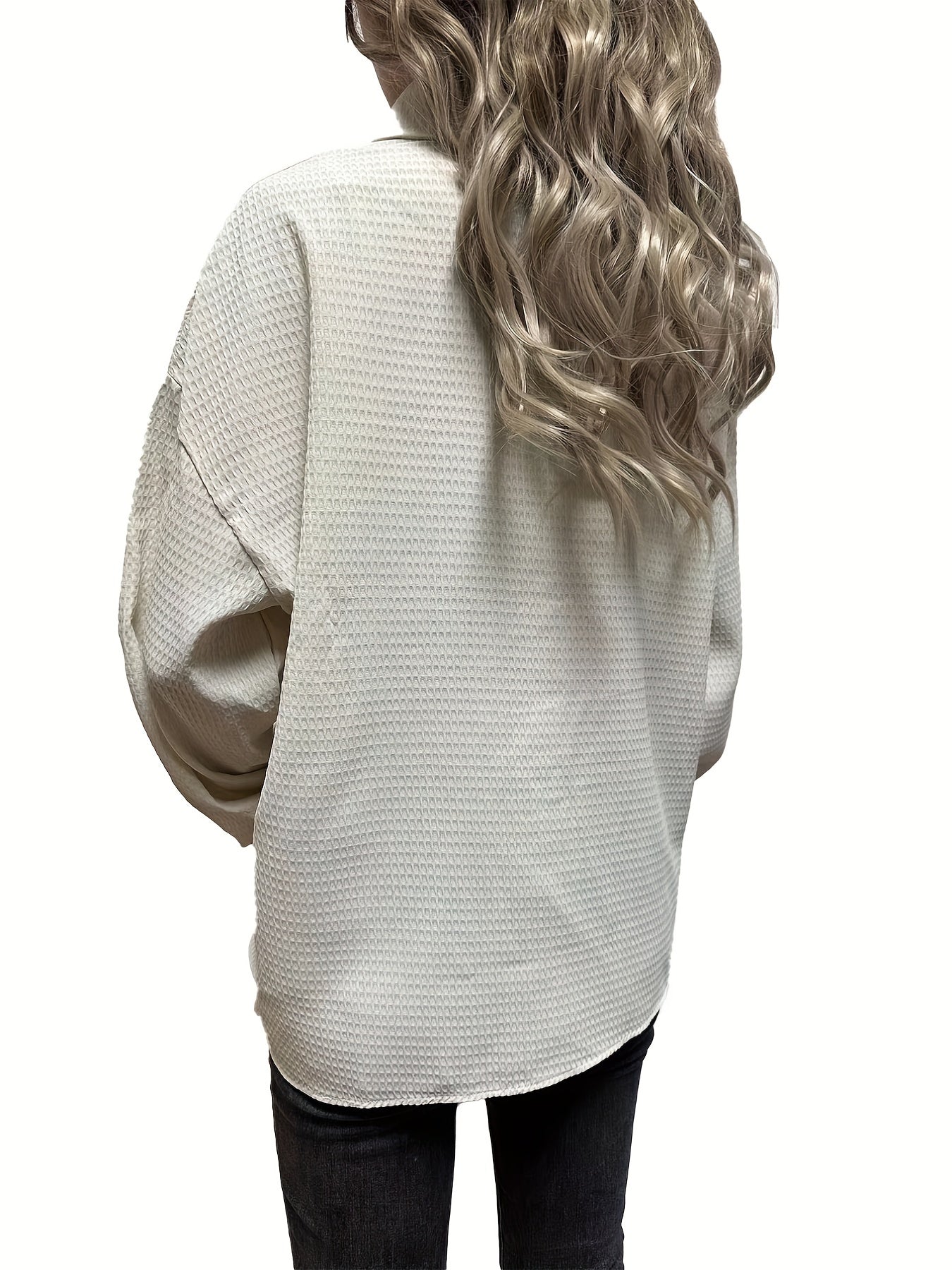Waffle Solid Jacket Button Front Outerwear Women's Clothing