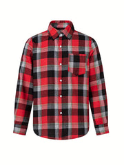 Men's Plaid Print Long Sleeve Shirt With Pocket