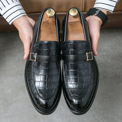 Men's Crocodile Print Pointed Toe Slip On Loafer Shoes