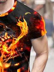 Burning Skull 3d Pattern Print Men's Short Sleeve T-shirt Graphic Tee