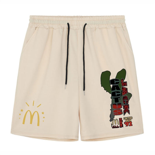 Cactus Pattern Comfy Shorts Men's Casual Elastic Waist Drawstring