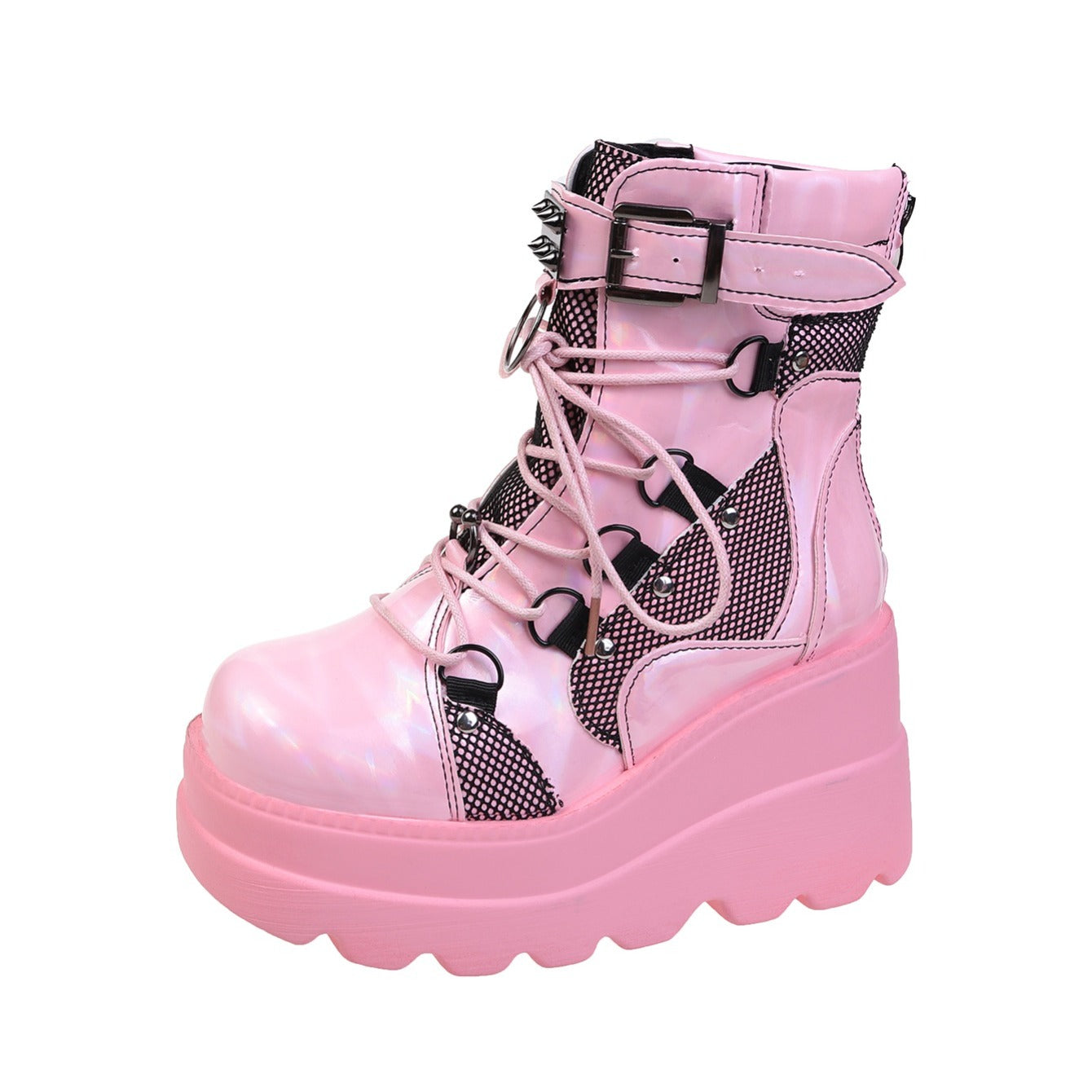 Punk Style Studded Lace Up Ankle Boots