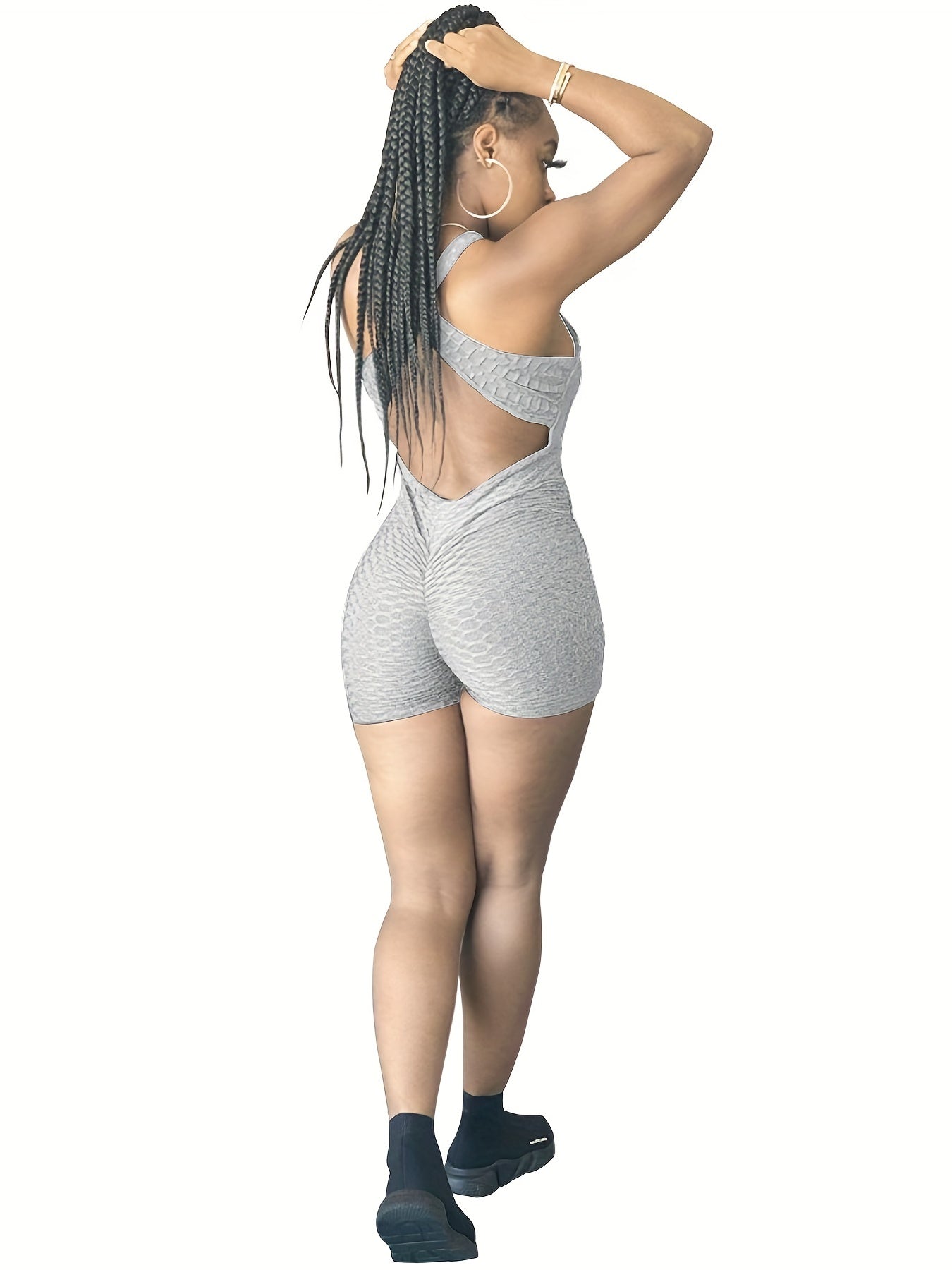 Solid Slim Cross Backless Romper Jumpsuit Casual Sleeveless Romper Jumpsuit