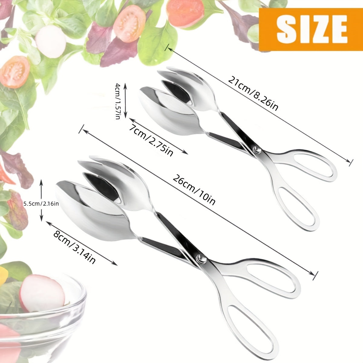 1pc Stainless Steel Kitchen Tongs Salad Clips Multipurpose Kitchen Clips