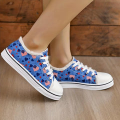 Colorful Heart Print Lace-Up Canvas Shoes