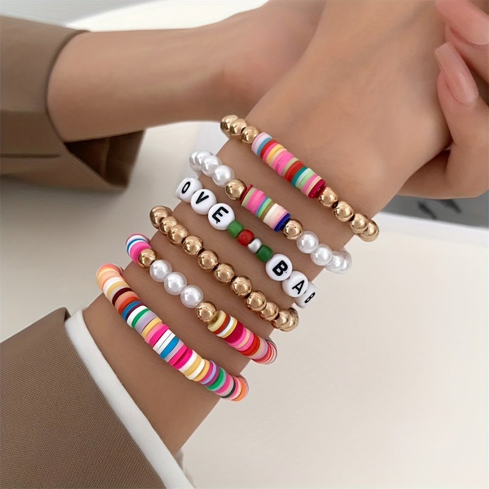 Colorful Soft Pottery Beaded Bracelet Stretch Stacking Bracelets For Girls