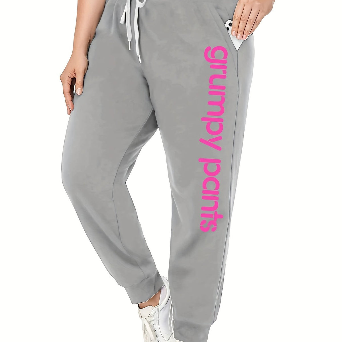  Letter Print Drawstring High Rise Sweatpants Women's Plus