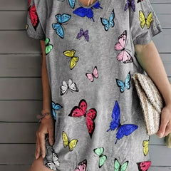 Women's Plus Butterfly Print V Neck Dress