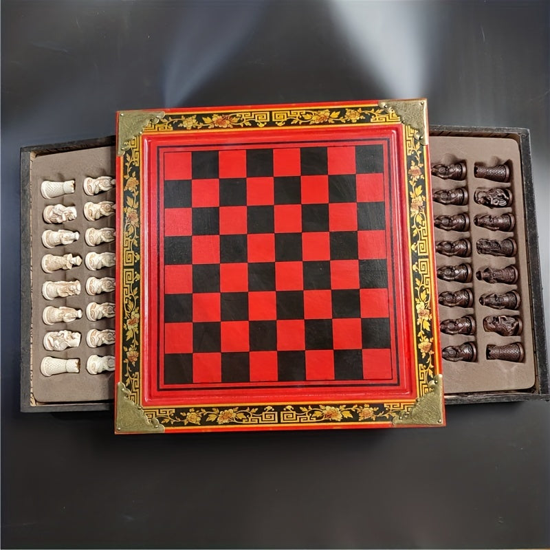 Vintage 3D Resin Chess Pieces Wooden Table Chess Game