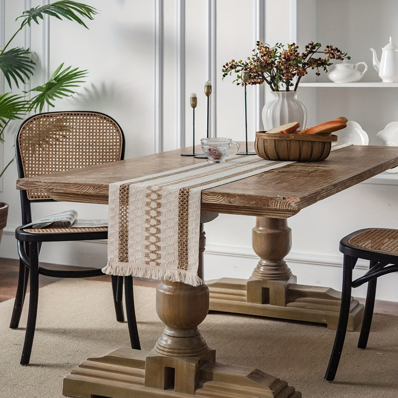 Boho Macrame Table Runner with Tassels for Wedding Decor