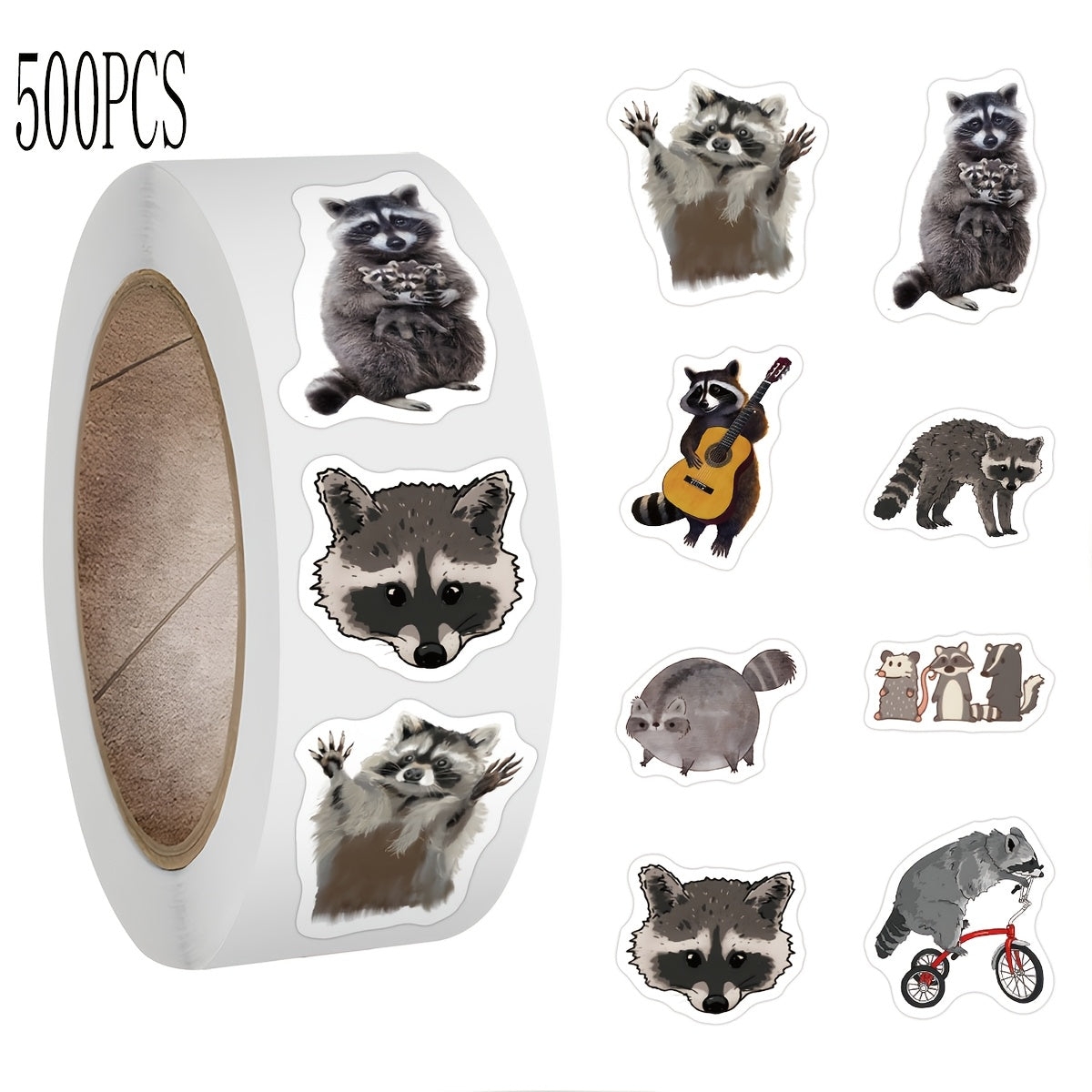 500 Cartoon Raccoon Vinyl Stickers Self Adhesive Decals for Scrapbooking