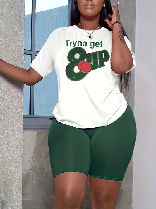  Letter & Number Print Tee & Biker Shorts Set