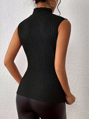 Textured Mock Neck Tank Top Sleeveless Women's Clothing