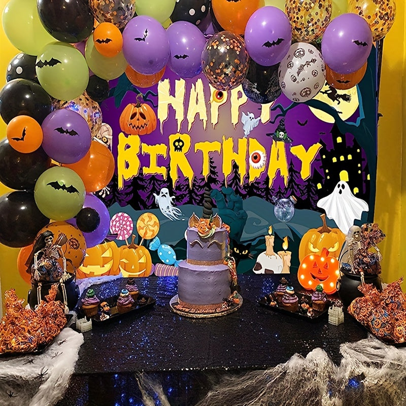 Halloween Birthday Backdrop Pumpkin Candy Ghost Castle Party Banner