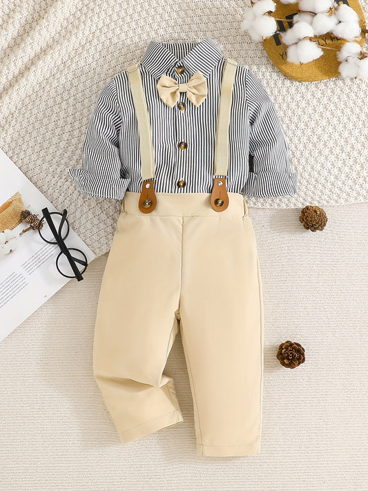 2pcs Baby Boys Gentleman Suit Plaid Overall Party Outfits