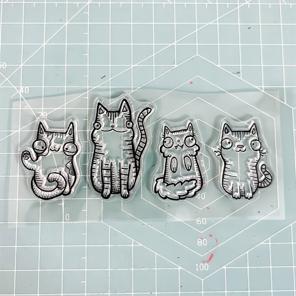 4 Cats Silicone Stamp Cartoon Animal Mouse Portrait Clear Scrapbooking Stamps