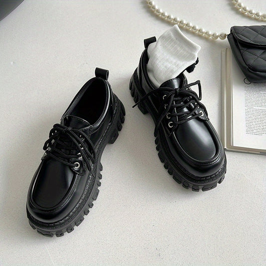 Women's Platform Oxfords Lace Up Chunky Heels Casual Shoes