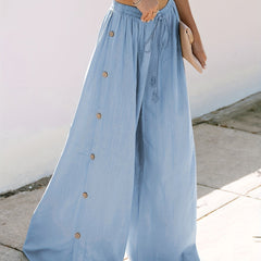Minimalist Button Side Wide Leg Pants for Women