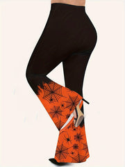 Women's Plus Spider Web Print Elastic High Rise Flared Leg Trousers