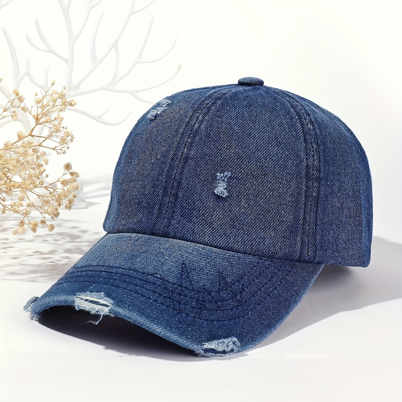 Distressed Ripped Baseball Cap Vintage Adjustable Dad Hat Casual Sun Hat