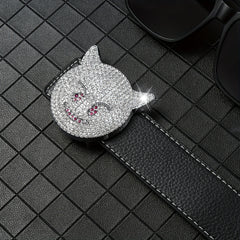 Men's Rhinestones Cat Buckle Belt Hip Hop Style