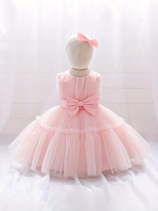 Princess Dress Sleeveless Bow Mesh Puffy Skirt Girls Gown Dress