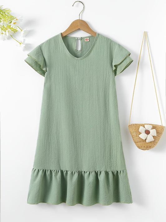 Girls V neck Short Sleeve Dress Kids Clothes Summer