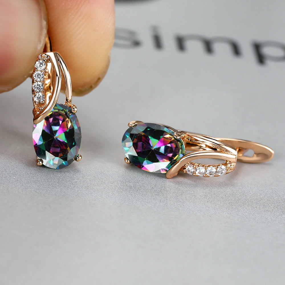 Vintage Oval Cut Marble Zircon Earrings - Bridesmaid Gift