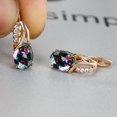 Vintage Oval Cut Marble Zircon Earrings - Bridesmaid Gift