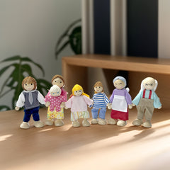 Family of 7 Doll Set with Portrait, Adjustable Joints