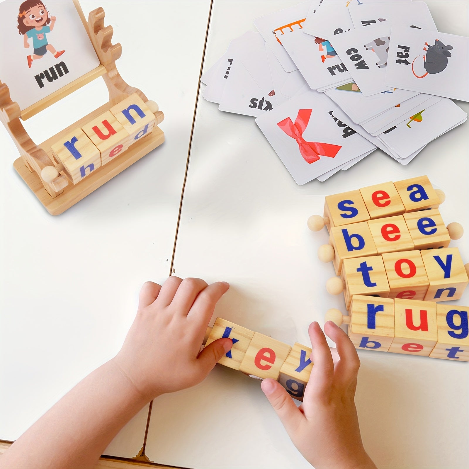 BATTOP Wooden Reading Blocks CVC Sight Words Game Phonics Learning Toy