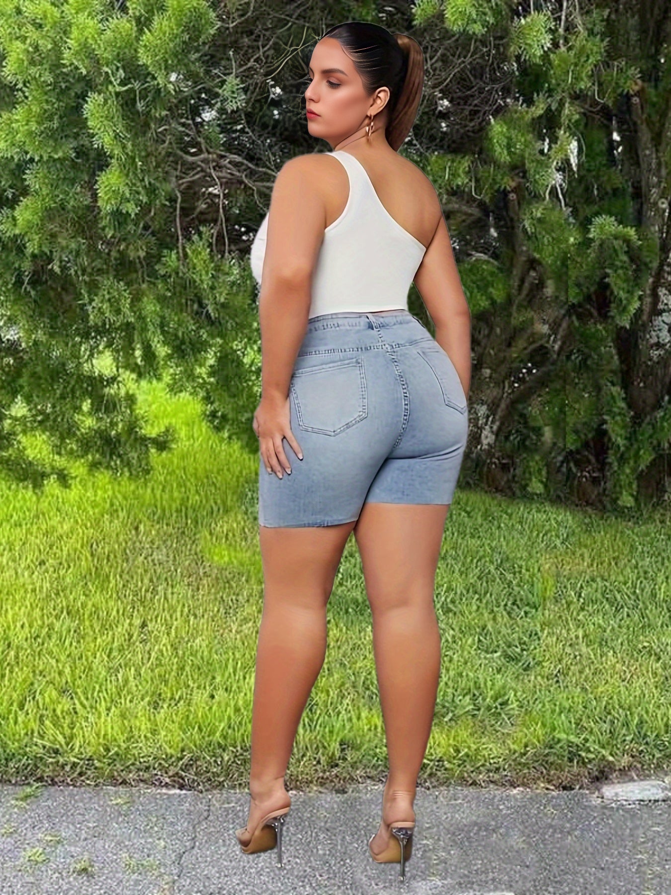  Button Fly Washed Denim Shorts
