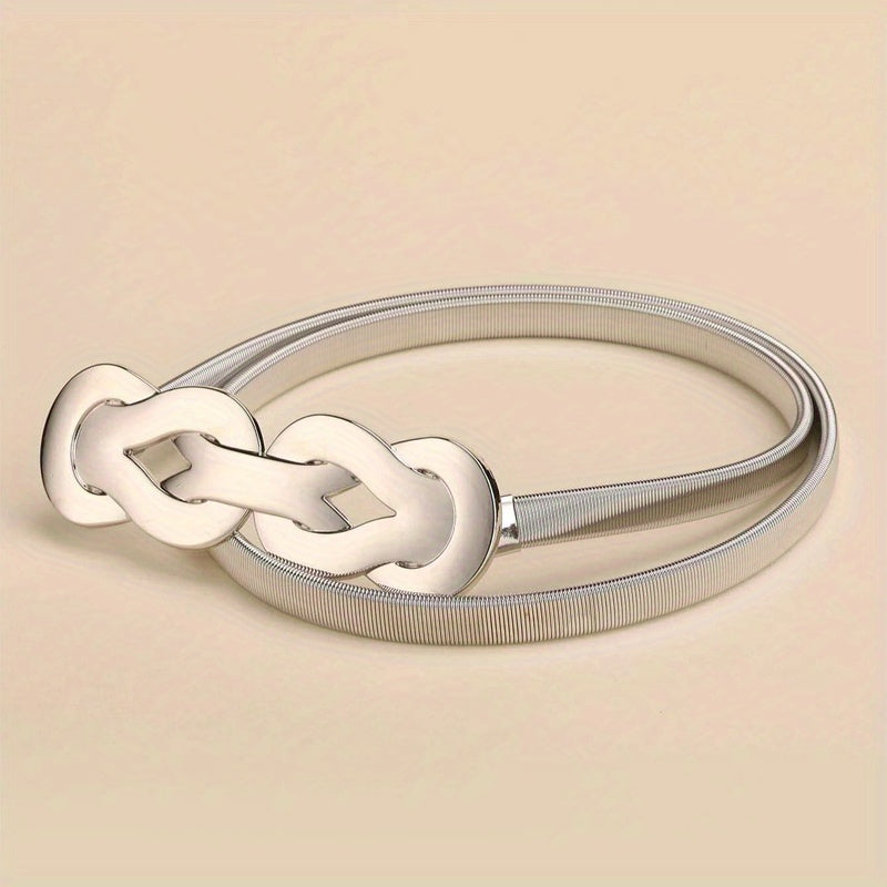 Geometric Knot Elastic Girdle Golden Silvery Dress Belt Metal Waistband Women