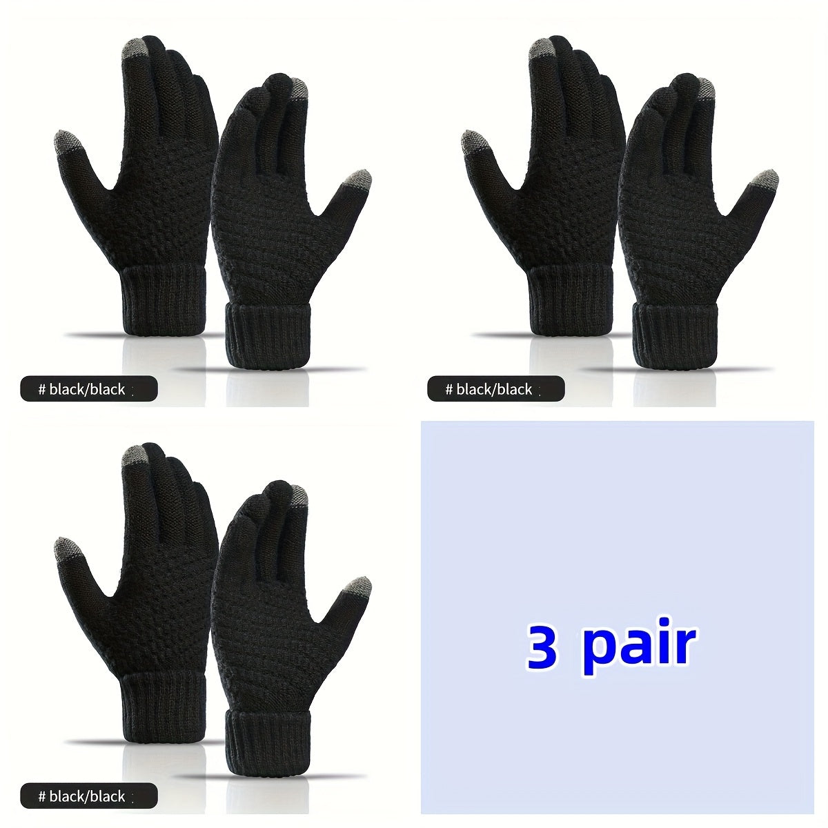 3 Pairs Thickened Touch Screen Winter Gloves