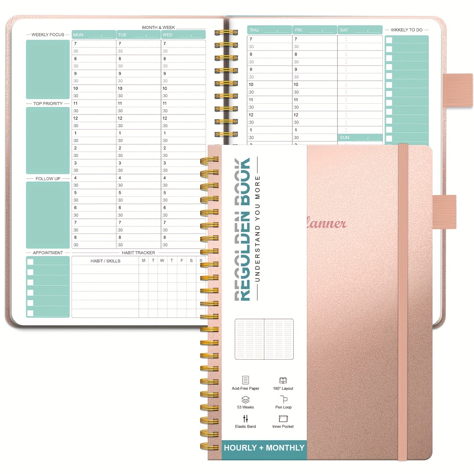 Undated Hourly Planner 30 minute Interval Appointment Book 53 Weeks