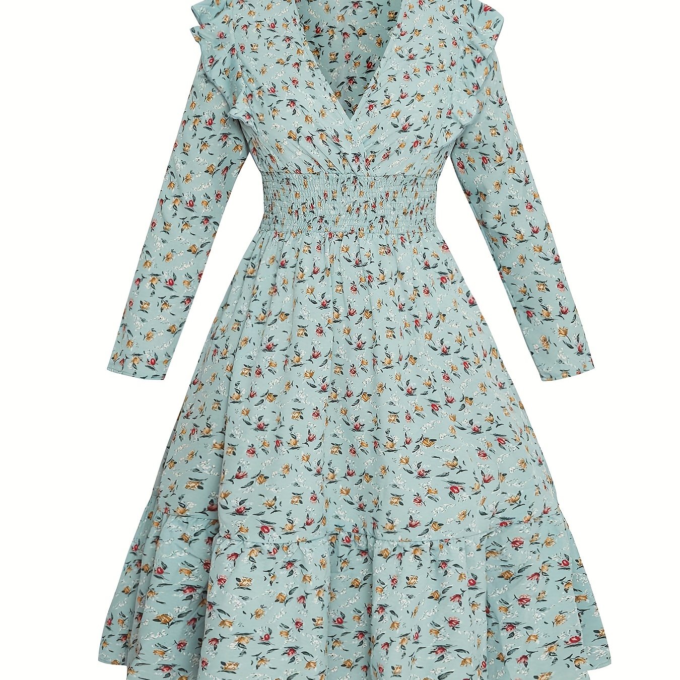  Ditsy Floral Print Shirred Waist Maxi Dress