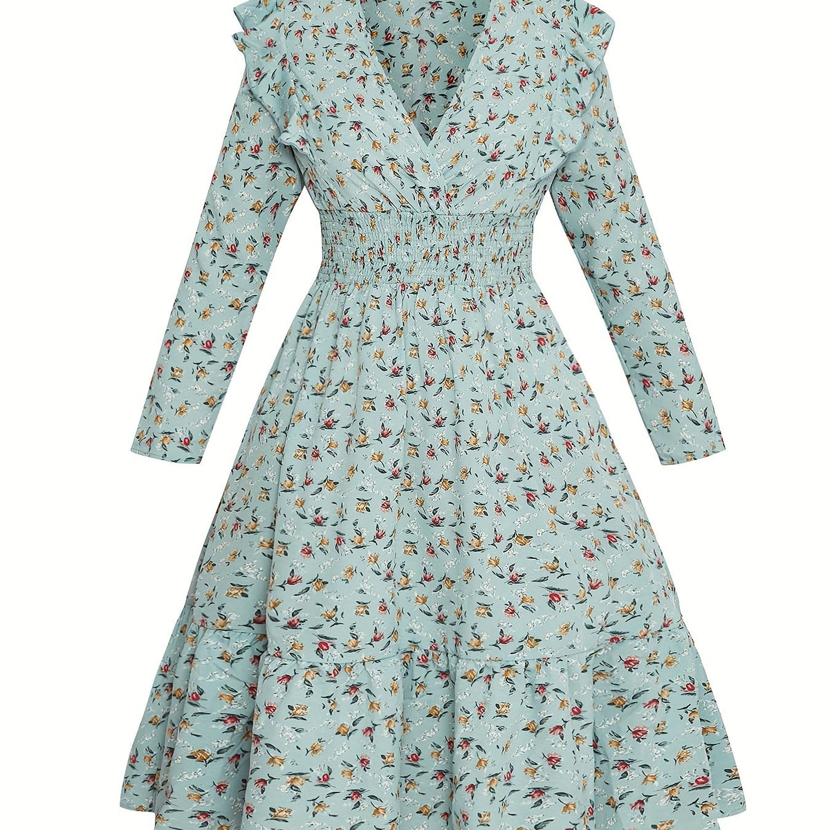  Ditsy Floral Print Shirred Waist Maxi Dress