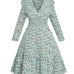  Ditsy Floral Print Shirred Waist Maxi Dress
