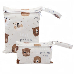 2pcs Bear Prints Cloth Diaper Bag Set with Zipper Pocket for Travel Storage