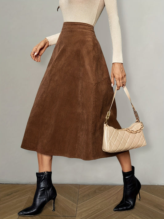 High Waist Corduroy Skirt A-Line Midi Skirt for Women