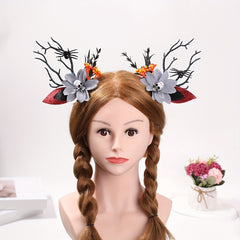 2pcs Halloween Antlers Skull Hair Clips Elk Horn Floral Headwear