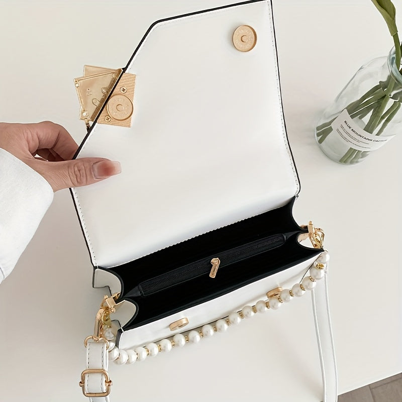 Women's Square Handbag Faux Pearl Chain Crossbody Bag