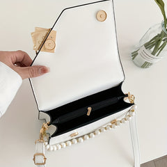 Women's Square Handbag Faux Pearl Chain Crossbody Bag