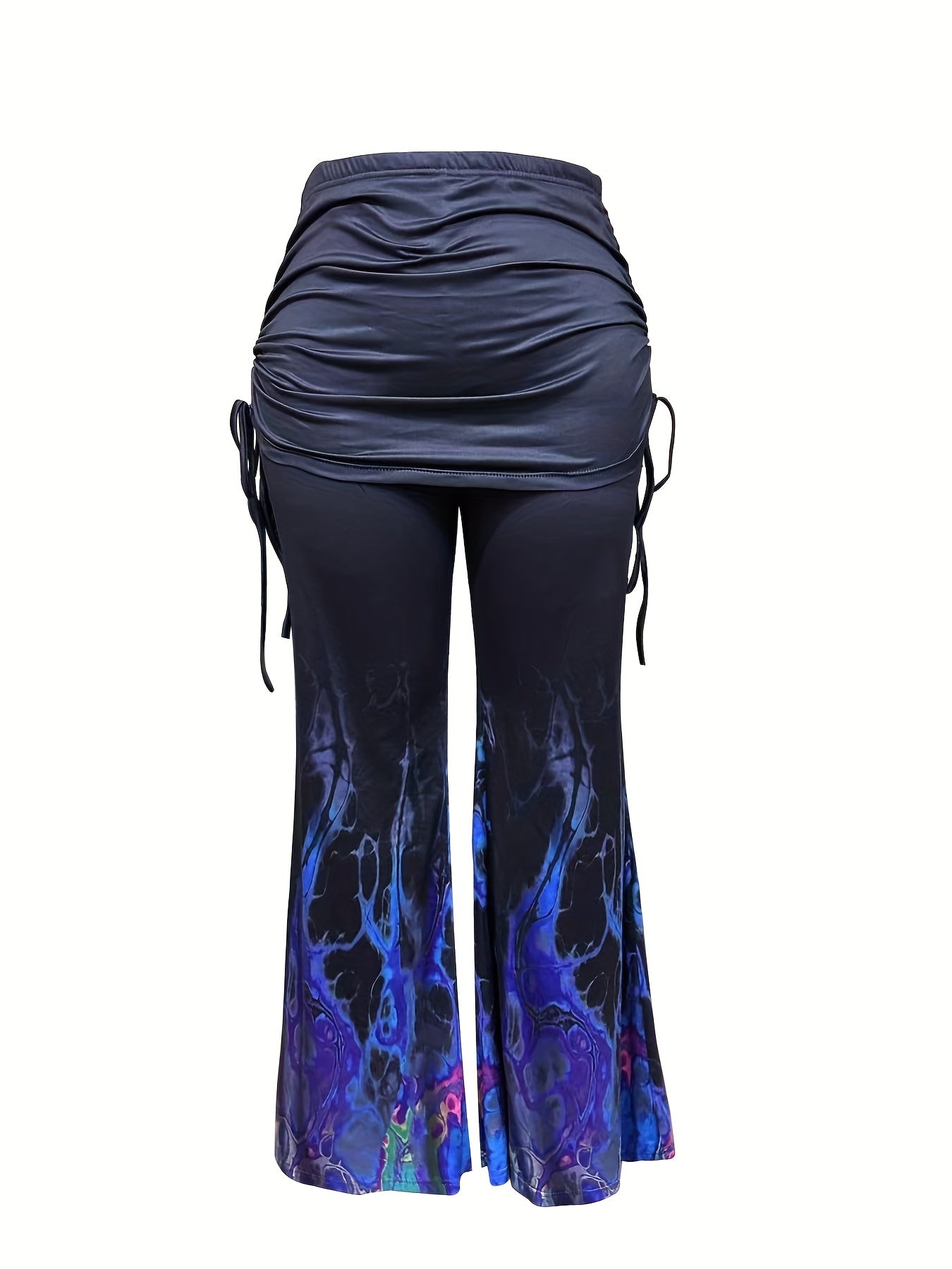  Halloween Goth Pants Flame Print Side Ruched Flared T