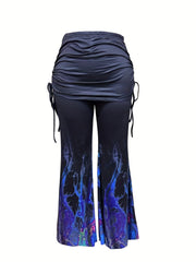  Halloween Goth Pants Flame Print Side Ruched Flared T