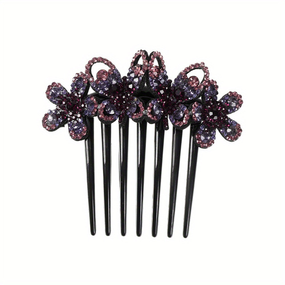 Flower & Rhinestone Hair Comb Hair Pin Hair Styling Accessory